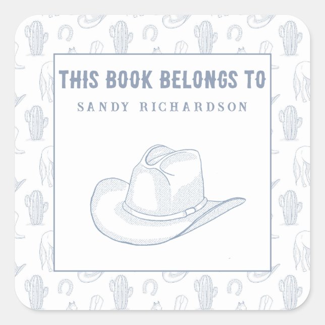 Sticker Carré Toile de Jouy Blue Cowboy - Ex-libris (Devant)