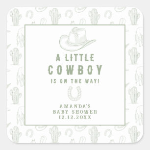 Sticker Carré Toile de Jouy Green Cowboy Baby shower occidental