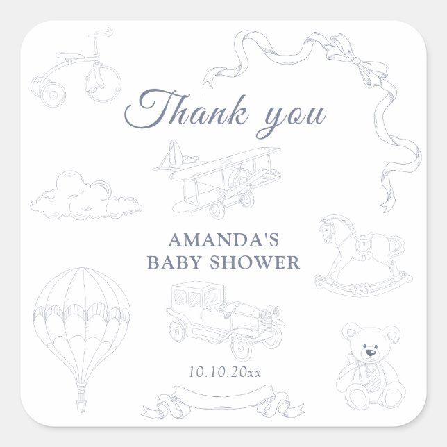 Sticker Carré Toile de Jouy Nursery Baby Shower Thank you (Devant)