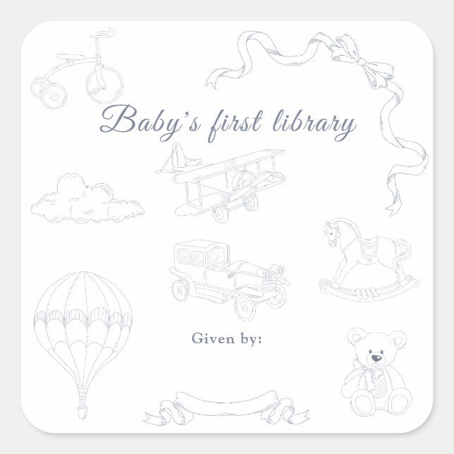 Sticker Carré Toile de Jouy Nursery Baby's first library (Devant)