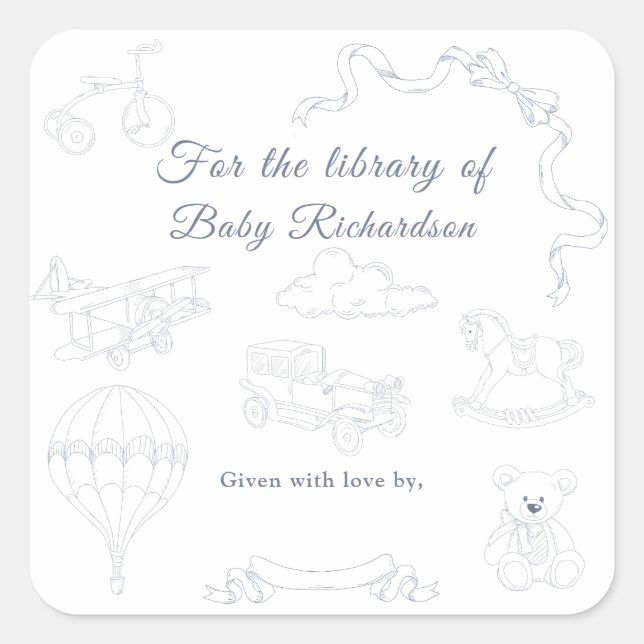 Sticker Carré Toile de Jouy Nursery For the library of (Devant)