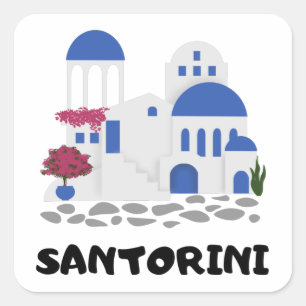 Sticker Carré Toit bleu de Santorin Grèce