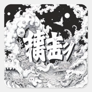 Sticker Carré Tokyo Noir et Blanc