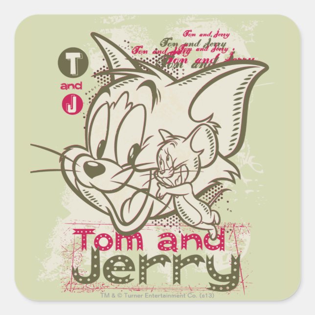 Sticker Carré Tom et Jerry Pink et Green (Devant)