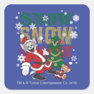 Sticker Carré Tom et Jerry Santas By The Tree
