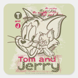 Sticker Carré Tom et rose et vert de Jerry