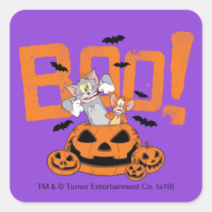Sticker Carré Tom & Jerry   Happy Halloween Boo