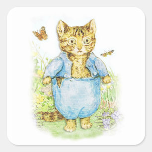 Sticker Carré Tom Kitten dans son costume bleu de Beatrix Potter