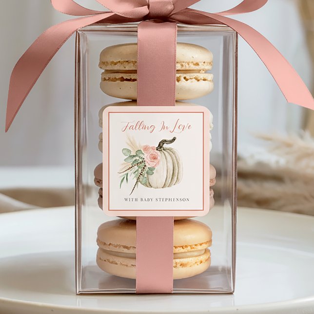 Sticker Carré Tomber Dans L'Amour Avec Bébé Baby shower Rose Aut (Créateur téléchargé)