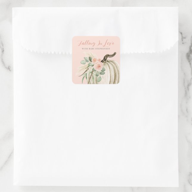 Sticker Carré Tomber dans l'amour Baby shower Citrouille rose fl (Sac)