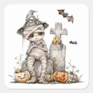 Sticker Carré Tombstone Tangle – Momie dans le chapeau d'une sor