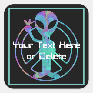 Sticker Carré Ton texte Teint bleu Tee Alien de paix SciFi