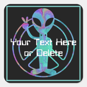 Sticker Carré Ton texte Teint bleu Tee Alien de paix SciFi