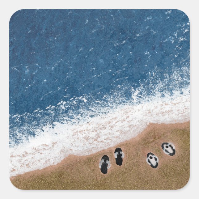 Sticker Carré Tongs sur le sable de la plage (Devant)