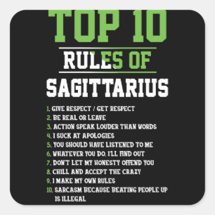 Sticker Carré Top 10 Règles De Sagittarius Anniversaire Horoscop