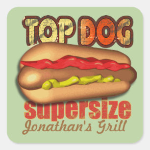 Sticker Carré Top Chien Hotdog Personnalisé