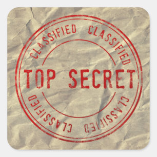 Sticker Carré Top Secret classifié sur papier Kraft rincé