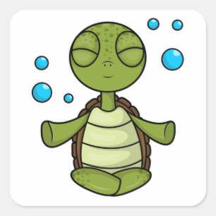 Sticker Carré Tortue à la méditation en position assise