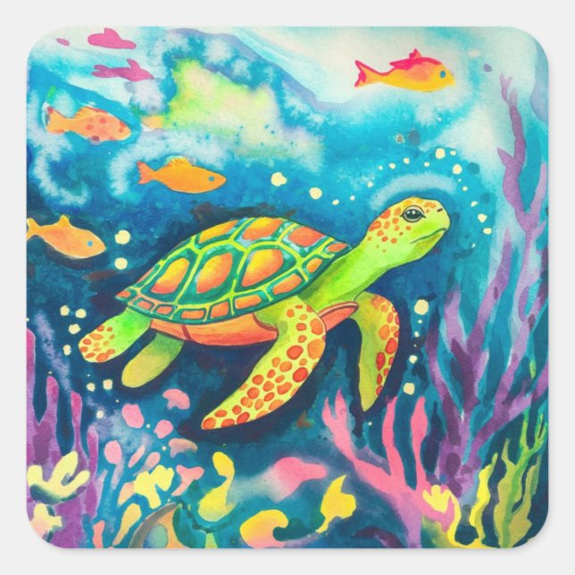 Sticker Carré Tortue à peinture (Devant)
