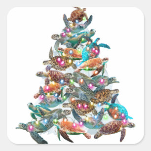 Sticker Carré Tortue Arbre de Noël Ornement Arbre de Noël Arbre