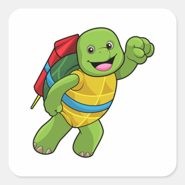 Sticker Carré Tortue au volant avec fusée (Devant)