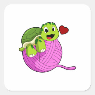 Sticker Carré Tortue avec balle de laine