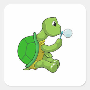 Sticker Carré Tortue avec bulles de savon