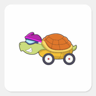 Sticker Carré Tortue avec coquille comme voiture