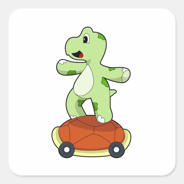Sticker Carré Tortue avec coquille en tant que skateboard (Devant)