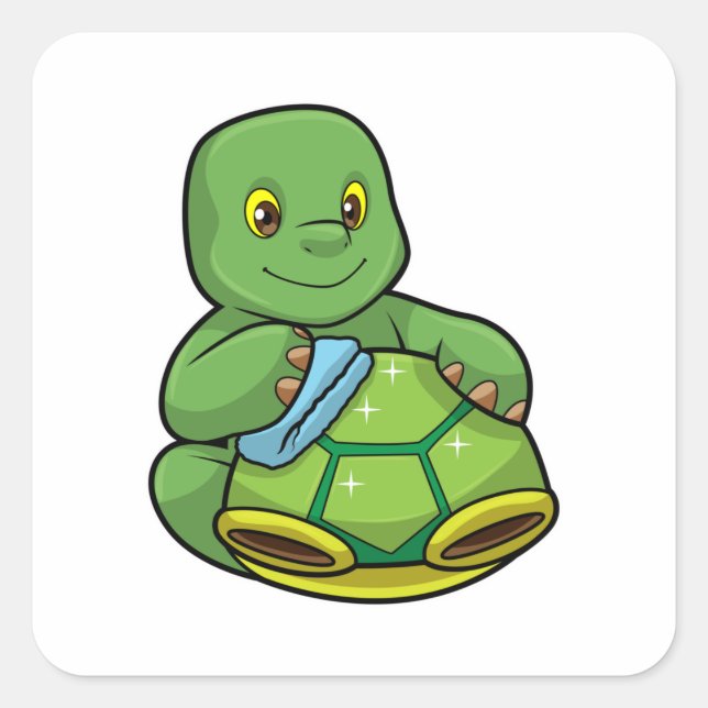 Sticker Carré Tortue avec coquille et chiffon de nettoyage (Devant)