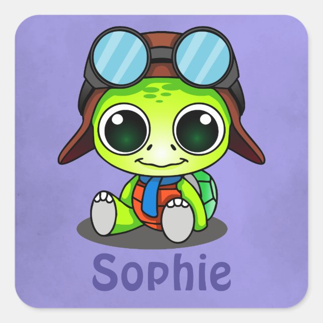 Sticker Carré Tortue caricaturale Cute Chibi personnalisée (Devant)