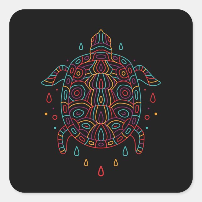 Sticker Carré Tortue colorée (Devant)
