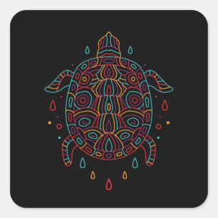 Sticker Carré Tortue colorée
