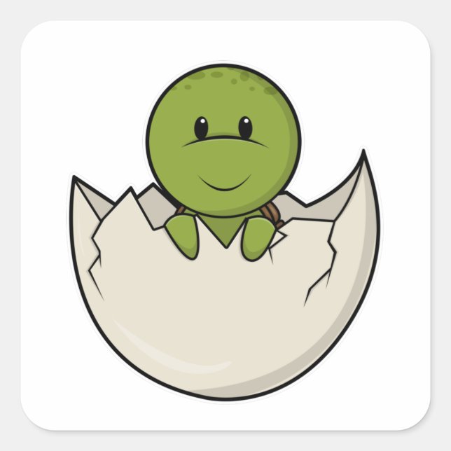 Sticker Carré Tortue comme bébé avec coquille d'oeuf (Devant)