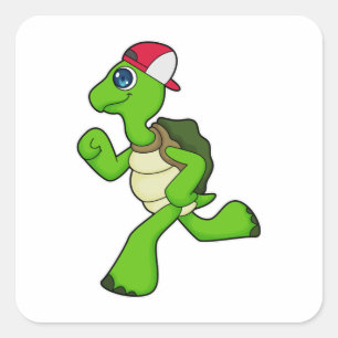 Sticker Carré Tortue comme coureur avec Casquette