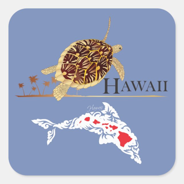 Sticker Carré Tortue de dauphins d'Hawaï (Devant)