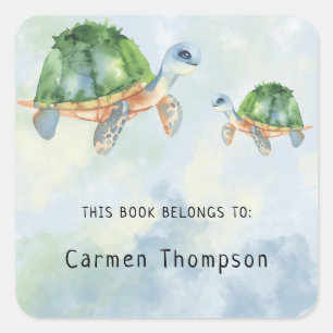 Sticker Carré Tortue de mer - bibliothèque, livres pour bébé