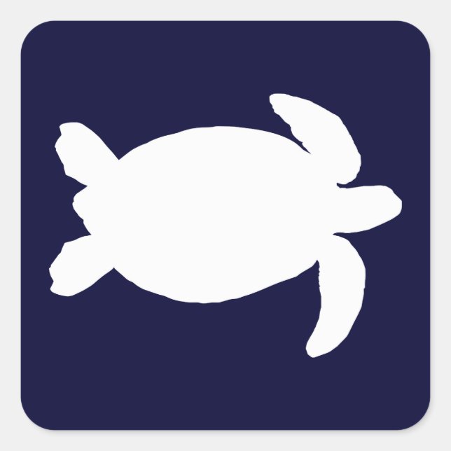 Sticker Carré Tortue de mer bleue et blanche (Devant)