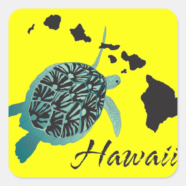 Sticker Carré Tortue de mer d'Hawaii (Devant)