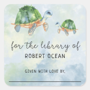 Sticker Carré Tortue de mer - pour la bibliothèque de