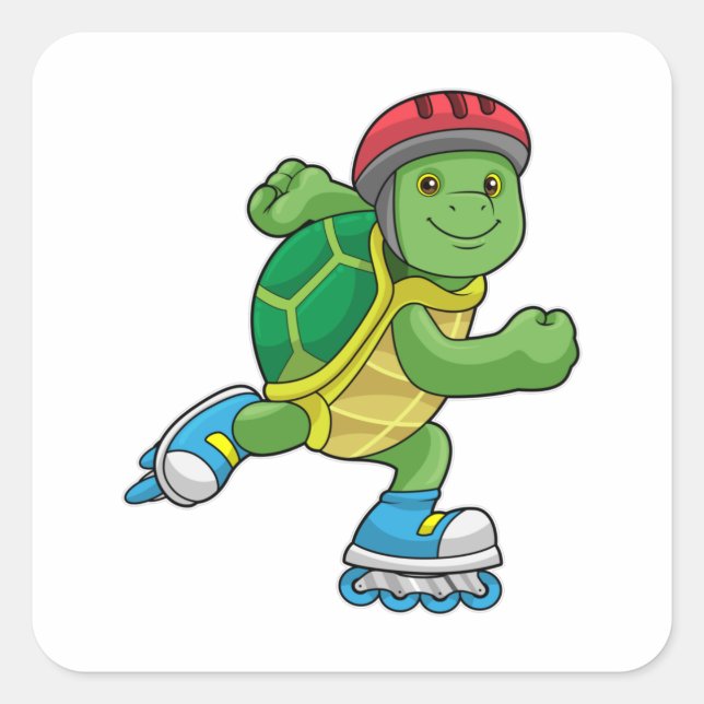 Sticker Carré Tortue en patinage avec patins en ligne et casque (Devant)