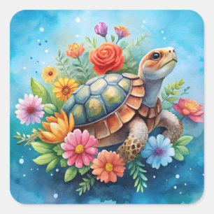 Sticker Carré Tortue florale