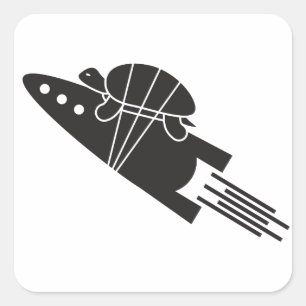 Sticker Carré tortue montant un 🐢🚀 de fusée