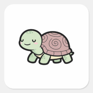 Sticker Carré Tortue Pacifique – Illustration D'animal Kawaii Mi