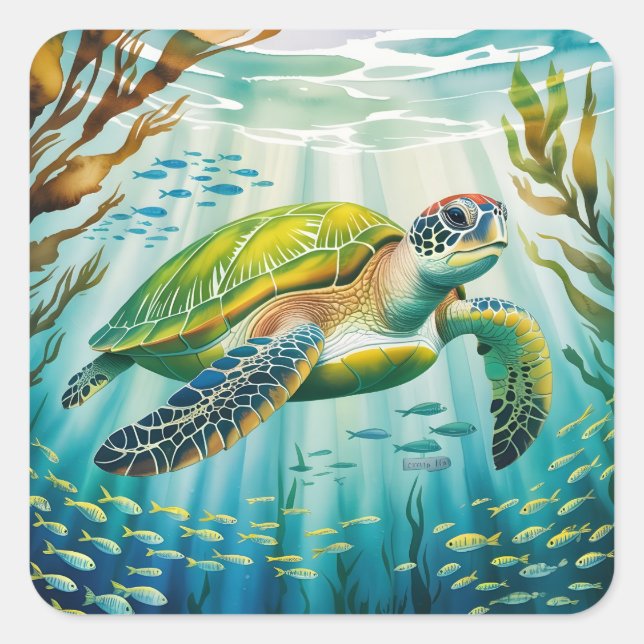 Sticker Carré Tortue peinte (Devant)