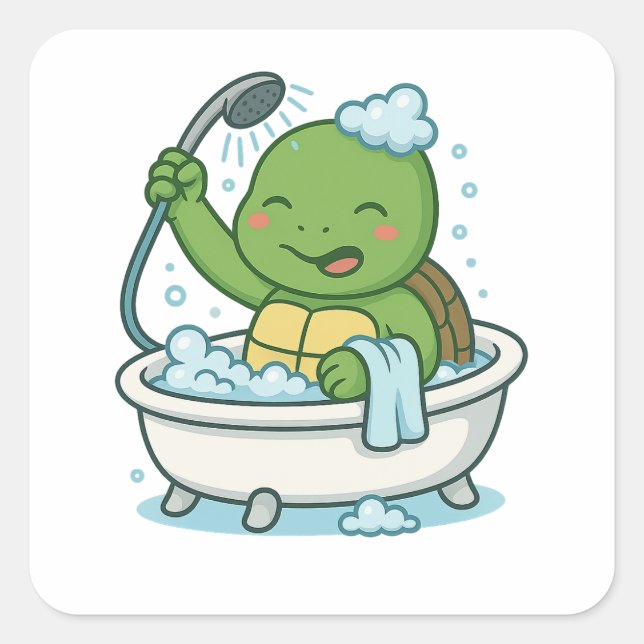 Sticker Carré Tortue prenant un bain  (Devant)