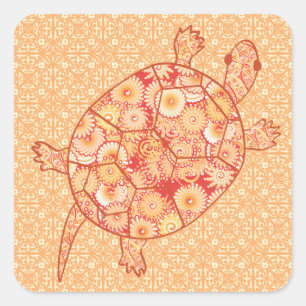 Sticker Carré Tortue tourbée fractale - nuances de mandarine ora