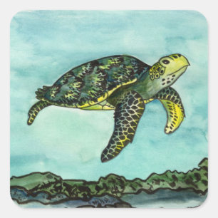 Sticker Carré Tortue verte