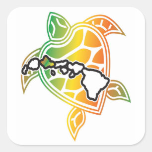 Sticker Carré Tortue verte d'Hawaii