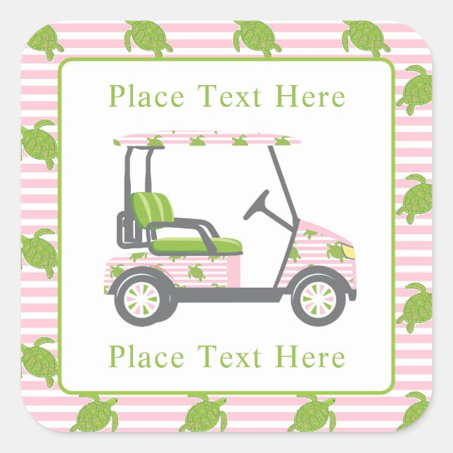 Sticker Carré Tortues Chic Chariot de Golf (Devant)